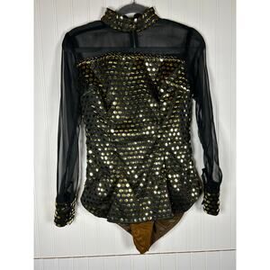 Victoria’s Secret Bear Custom Equitation Shirt /bodysuit Sheer W gold dots Sz 6